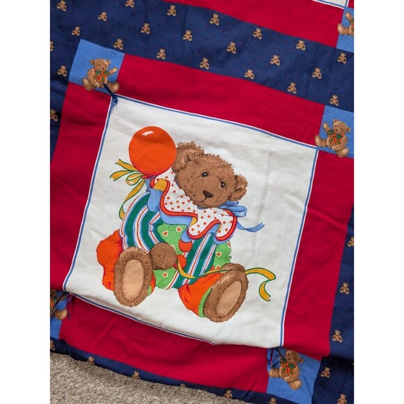 Vintage Teddy Bear Crib Quilt Baby Nursery Decor Country Handmade Throw Blanket - Picture 5 of 12
